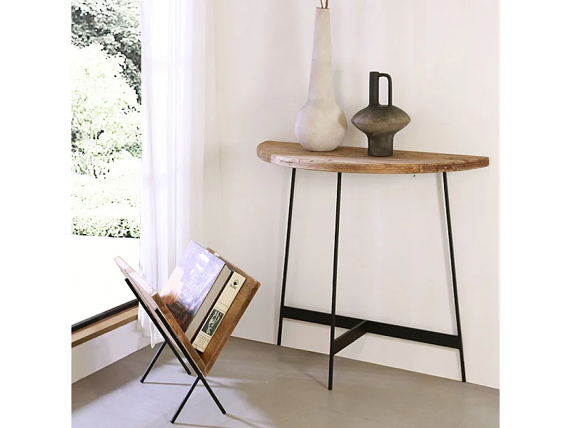 Porte-revues en bois recyclé et pieds filaires en métal noir - CHALET