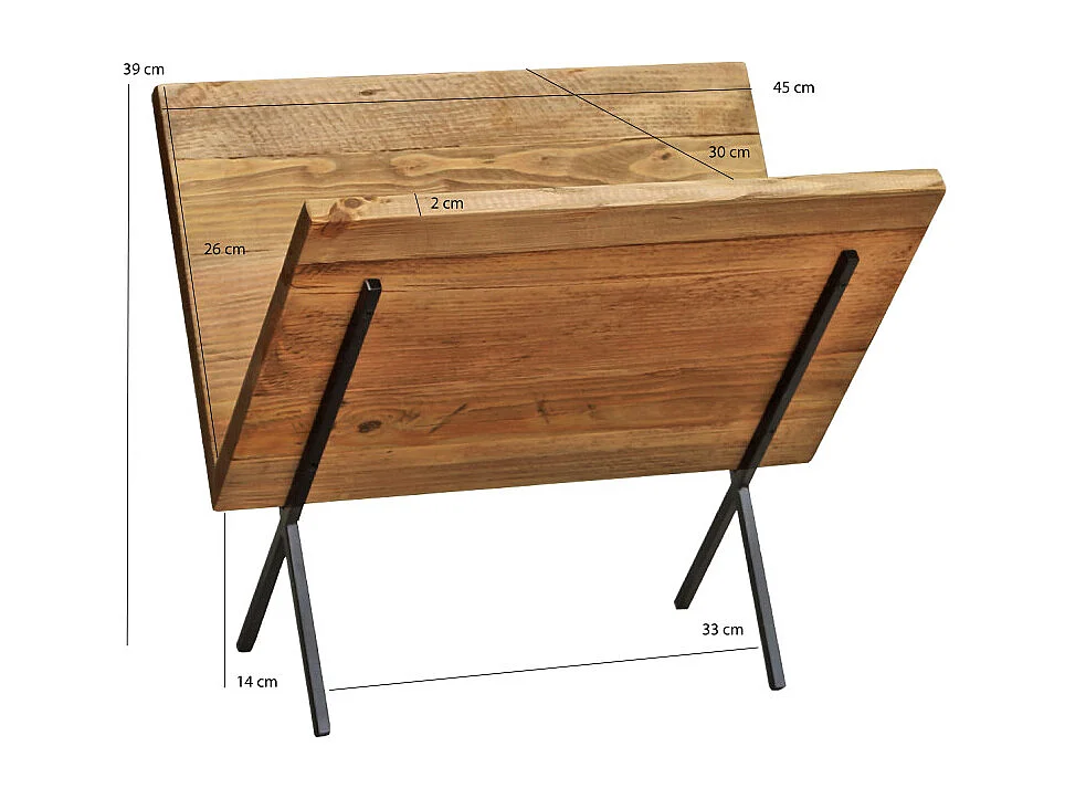 Porte-revues en bois recyclé et pieds filaires en métal noir - CHALET