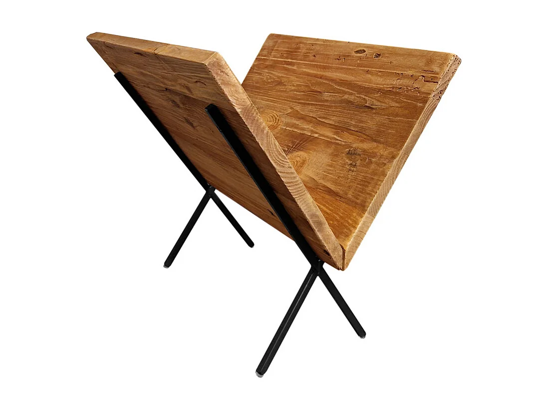 Porte-revues en bois recyclé et pieds filaires en métal noir - CHALET