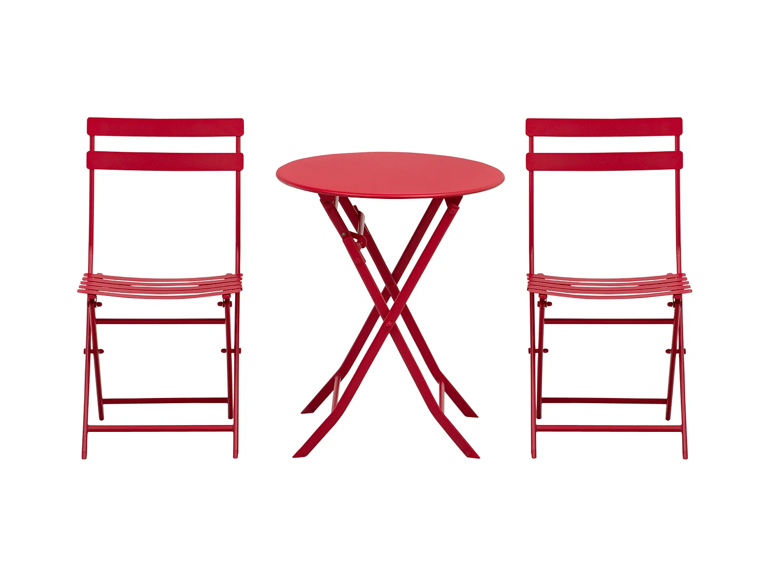 Salon de jardin bistro pliable - table ronde Ø 60 cm avec 2 chaises pliantes - métal thermolaqué rouge
