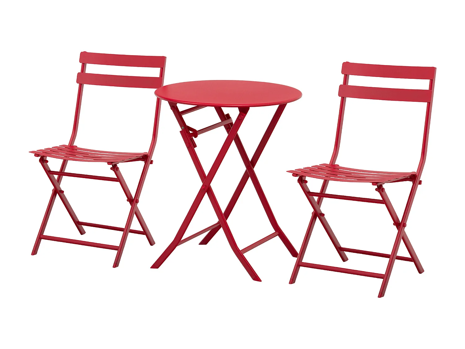 Salon de jardin bistro pliable - table ronde Ø 60 cm avec 2 chaises pliantes - métal thermolaqué rouge