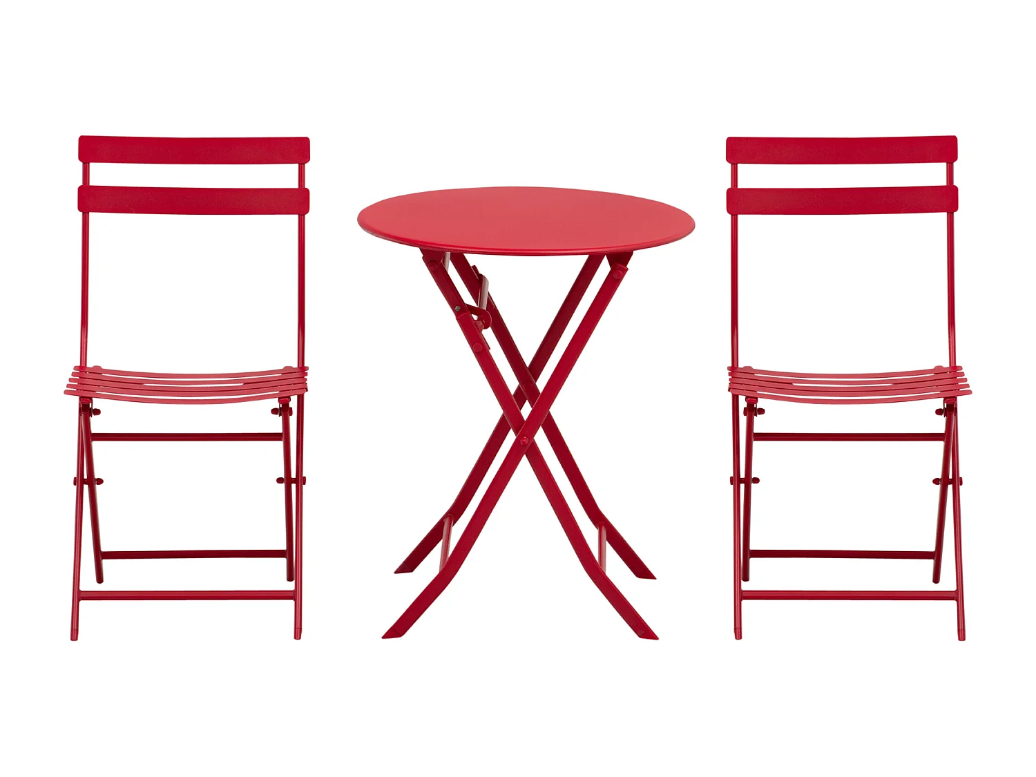 Salon de jardin bistro pliable - table ronde Ø 60 cm avec 2 chaises pliantes - métal thermolaqué rouge
