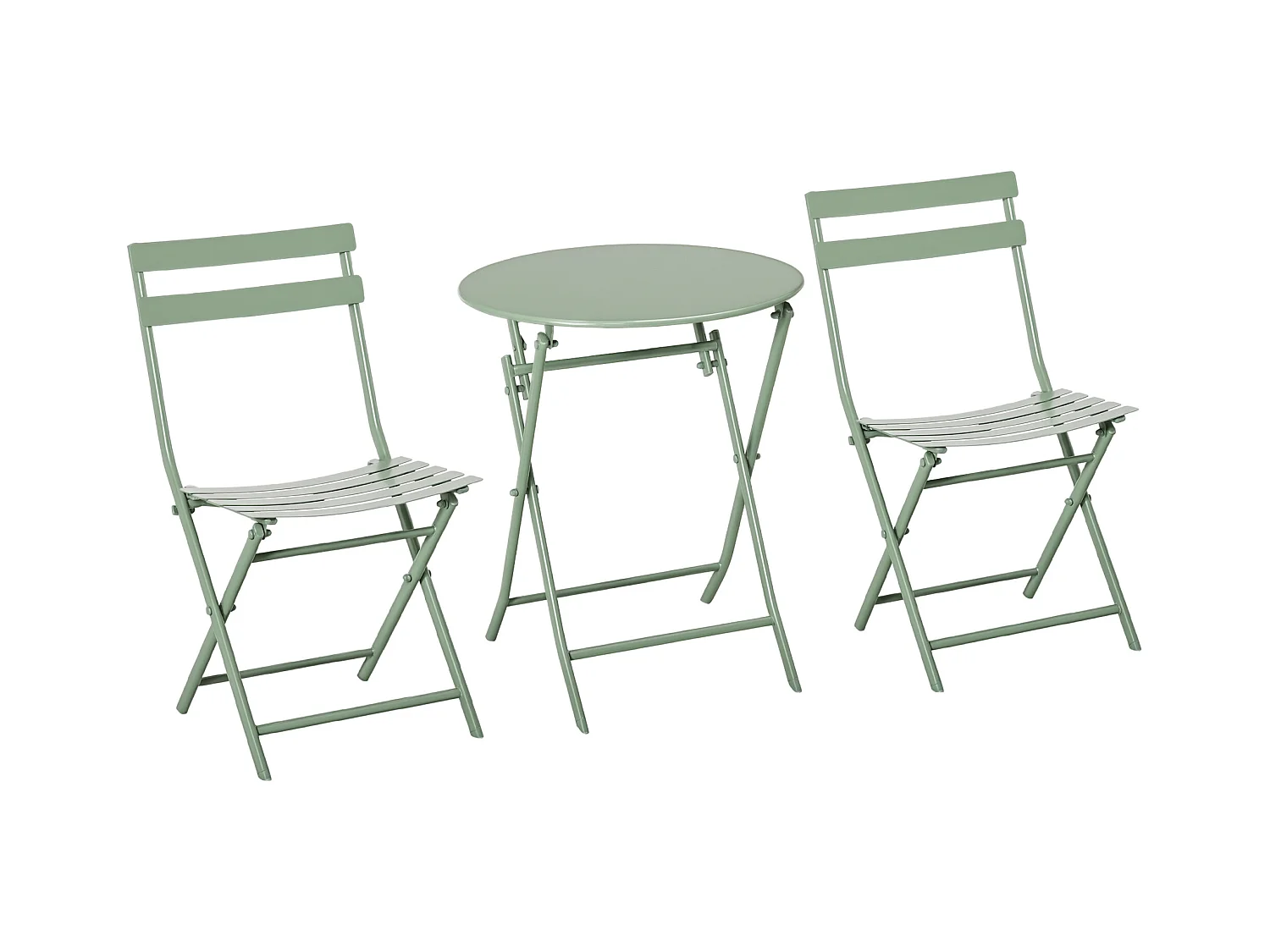 Salon de jardin bistro pliable - table ronde Ø 60 cm avec 2 chaises pliantes - métal thermolaqué vert d'eau