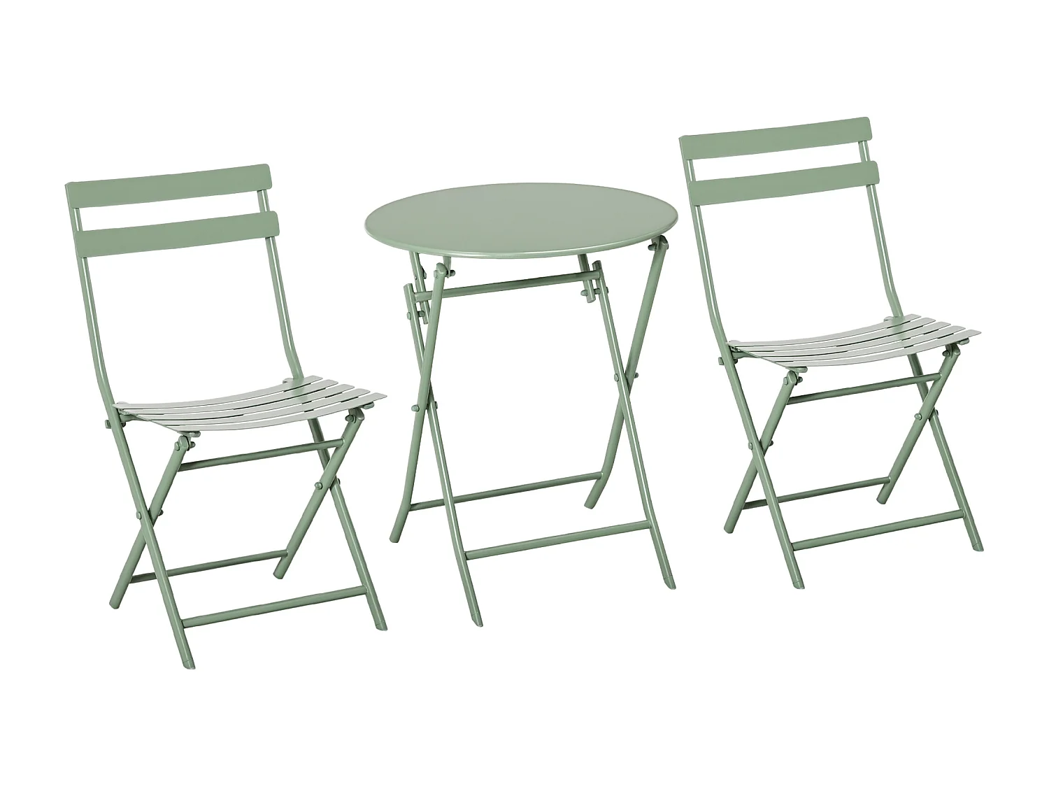 Salon de jardin bistro pliable - table ronde Ø 60 cm avec 2 chaises pliantes - métal thermolaqué vert d'eau