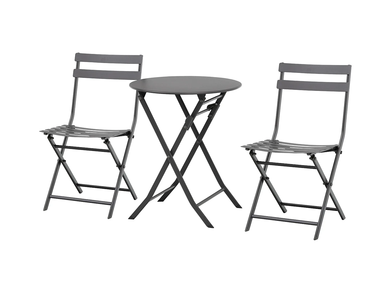 Salon de jardin bistro pliable - table ronde Ø 60 cm avec 2 chaises pliantes - métal thermolaqué gris