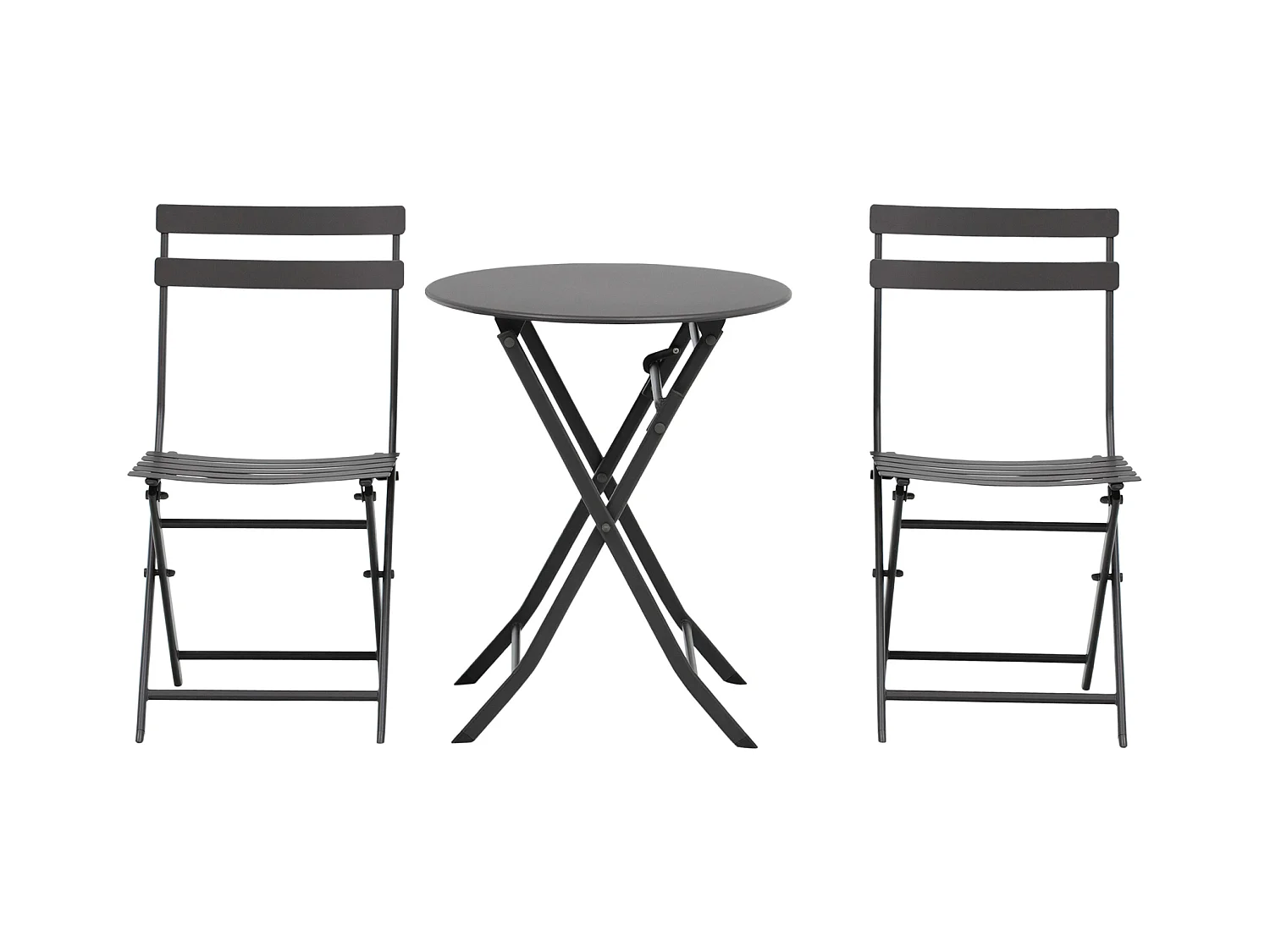 Salon de jardin bistro pliable - table ronde Ø 60 cm avec 2 chaises pliantes - métal thermolaqué gris