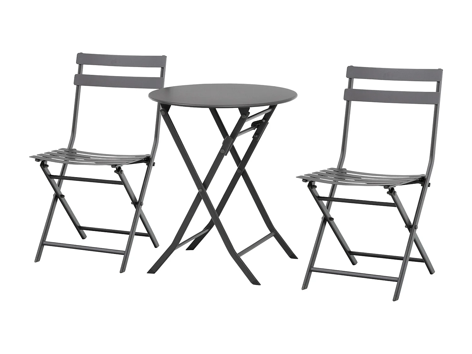 Salon de jardin bistro pliable - table ronde Ø 60 cm avec 2 chaises pliantes - métal thermolaqué gris