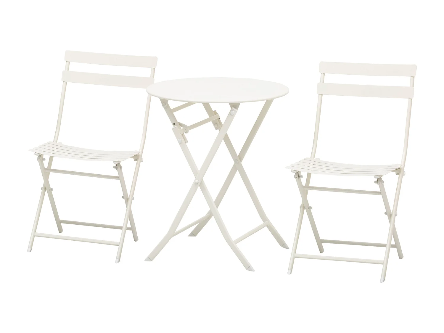 Salon de jardin bistro pliable - table ronde Ø 60 cm avec 2 chaises pliantes - métal thermolaqué blanc