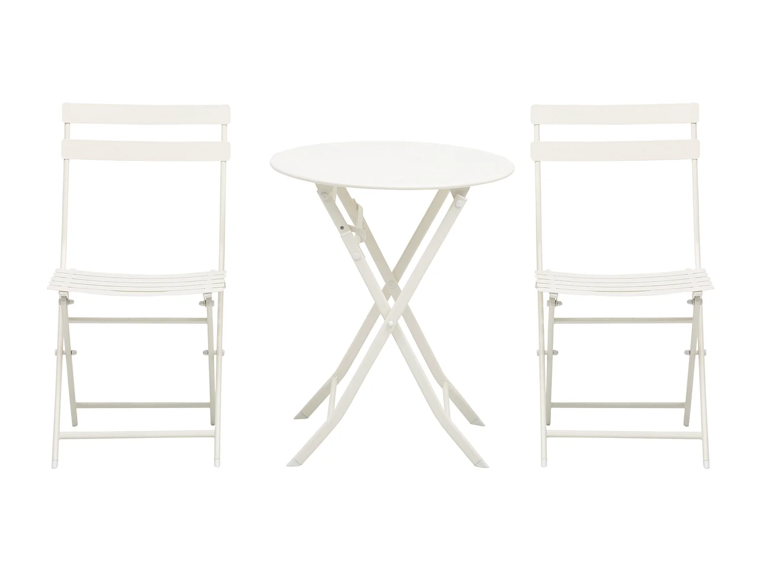 Salon de jardin bistro pliable - table ronde Ø 60 cm avec 2 chaises pliantes - métal thermolaqué blanc