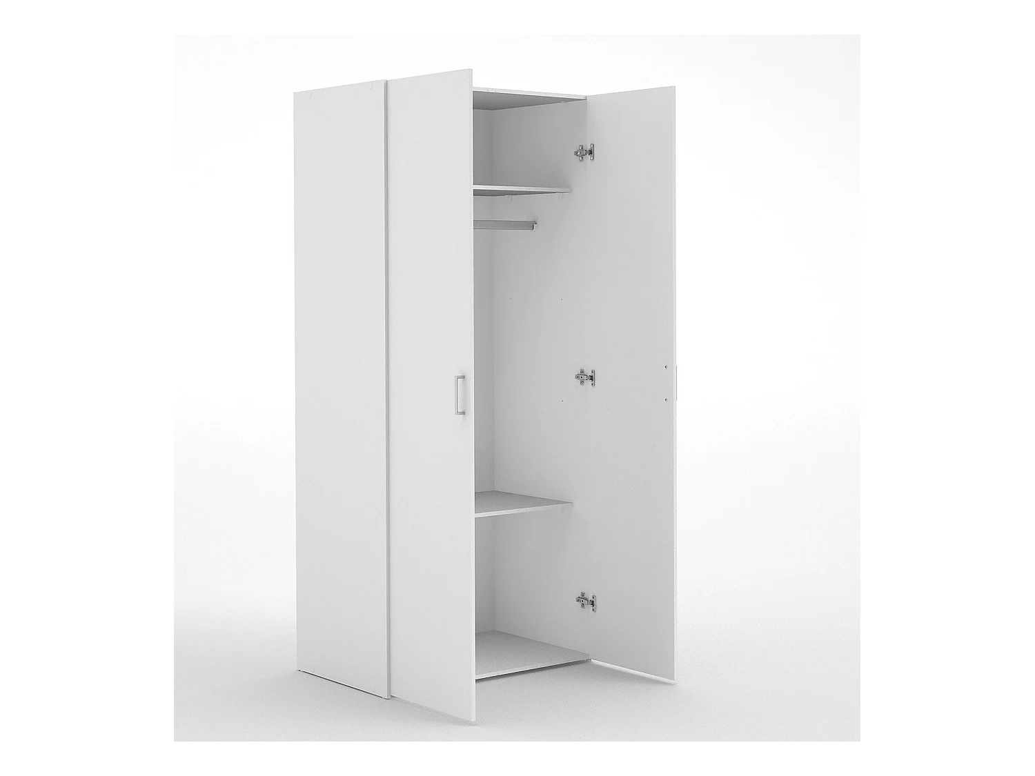 Kledingkast met twee draaideuren met twee interne planken en kleerhangerstang, kleur wit, afmetingen 77 x 175 x 49 cm