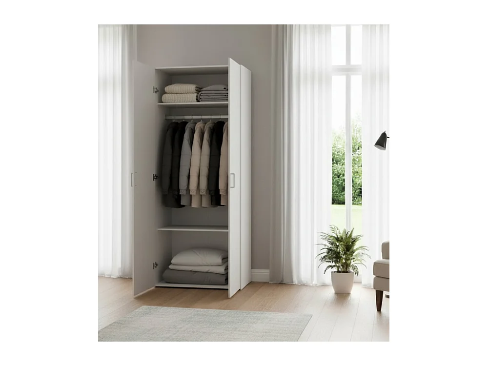 Kledingkast met twee draaideuren met twee interne planken en kleerhangerstang, kleur wit, afmetingen 77 x 175 x 49 cm