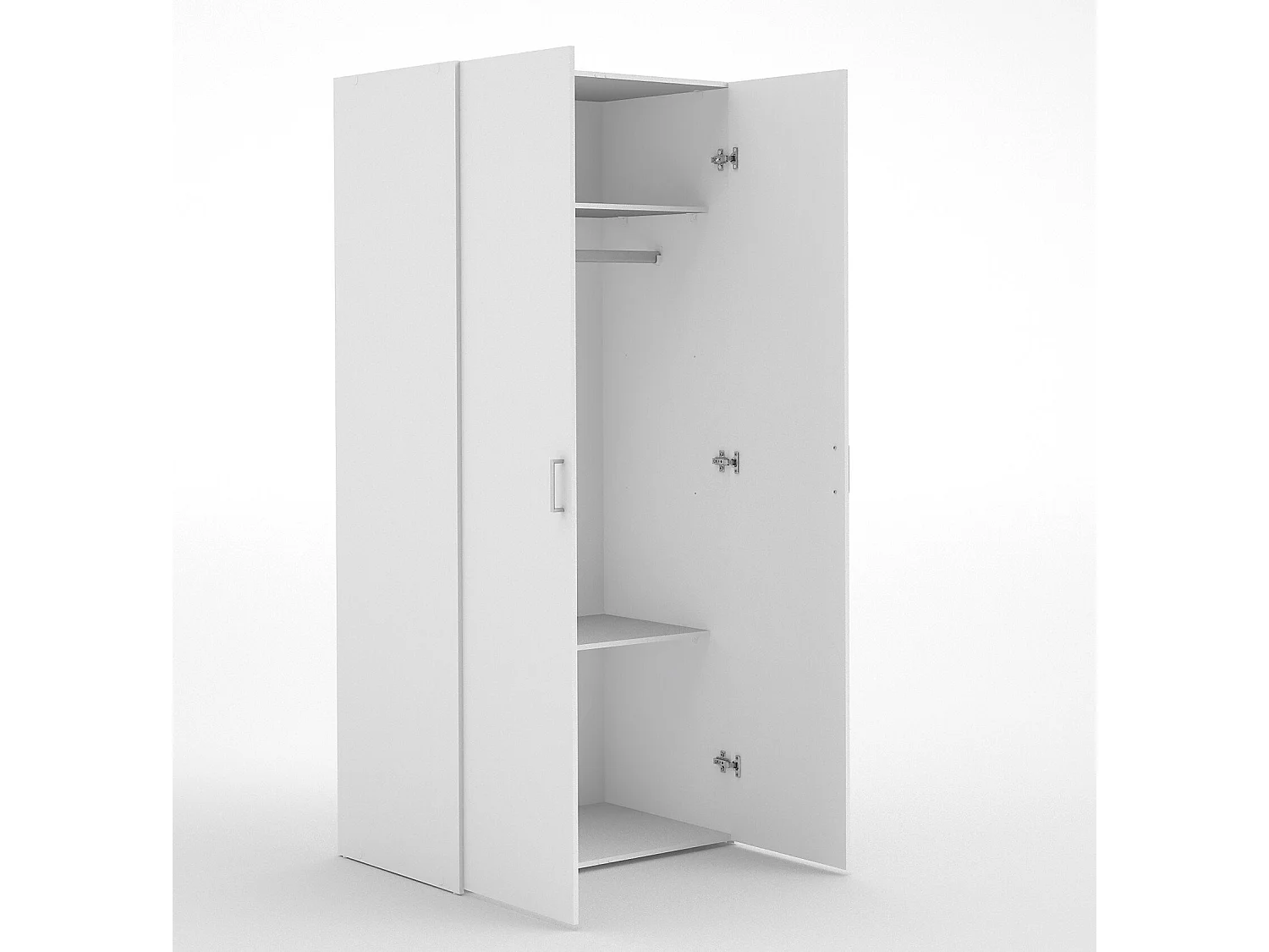 Armário com duas portas de batente com duas prateleiras internas e barra para cabide, cor branco, medidas 77 x 175 x 49 cm