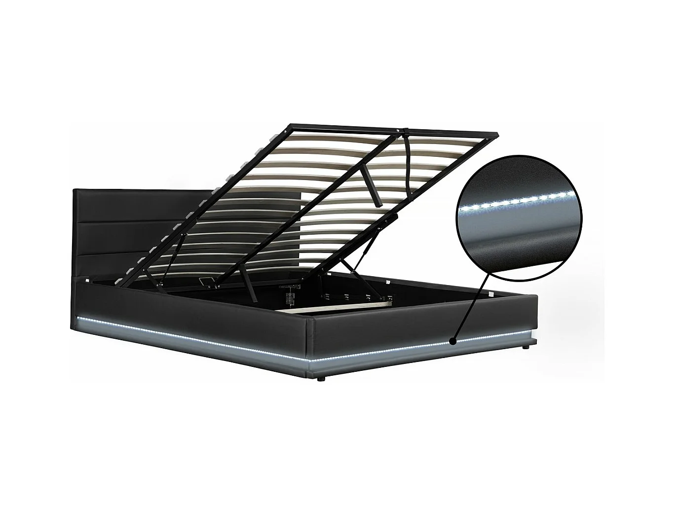Lit LED avec coffre "Anastasia" - 140 x 190 cm - Noir