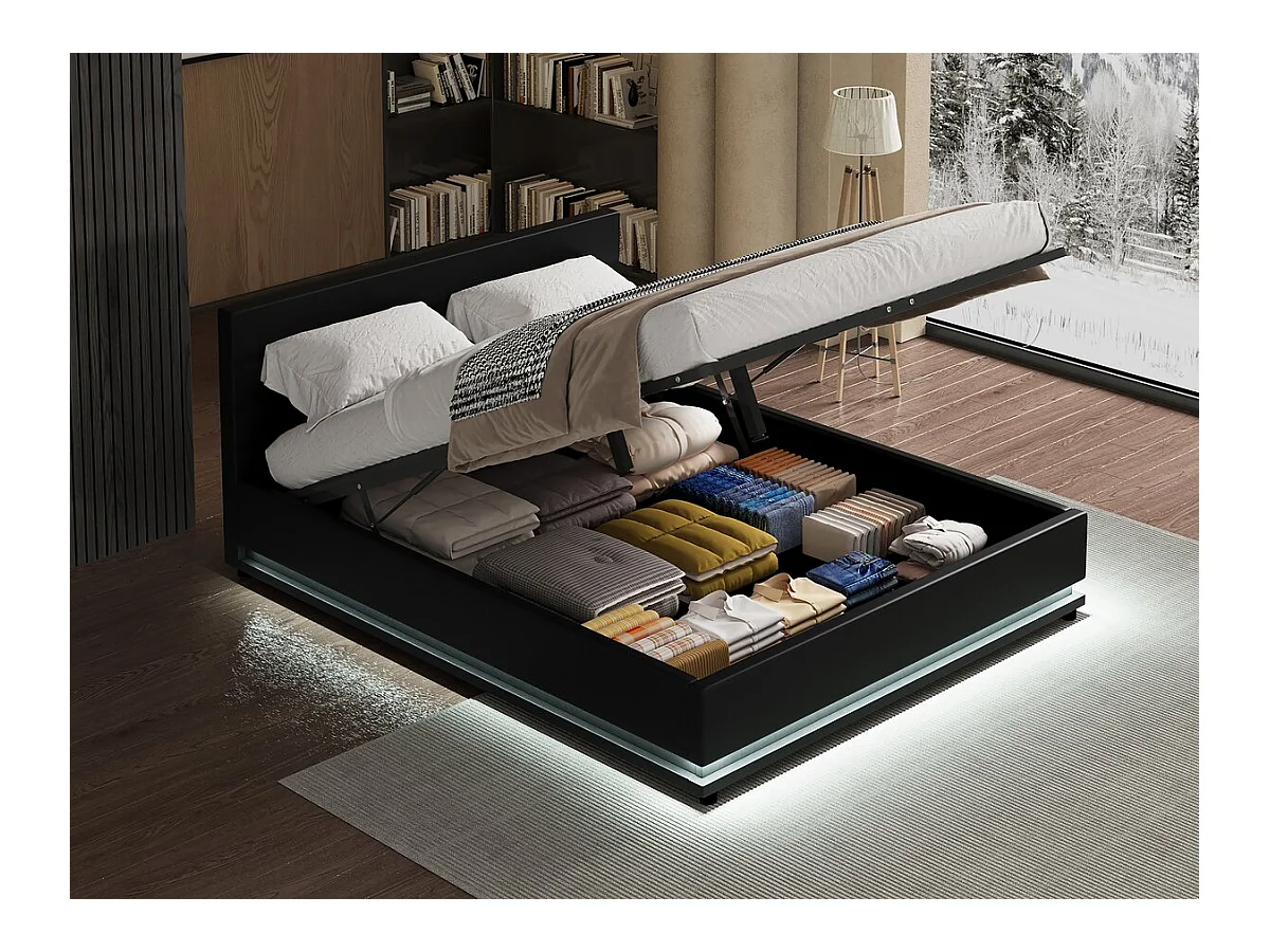 Cama con LED "Anastasia"- 140 x 190 cm - Negro