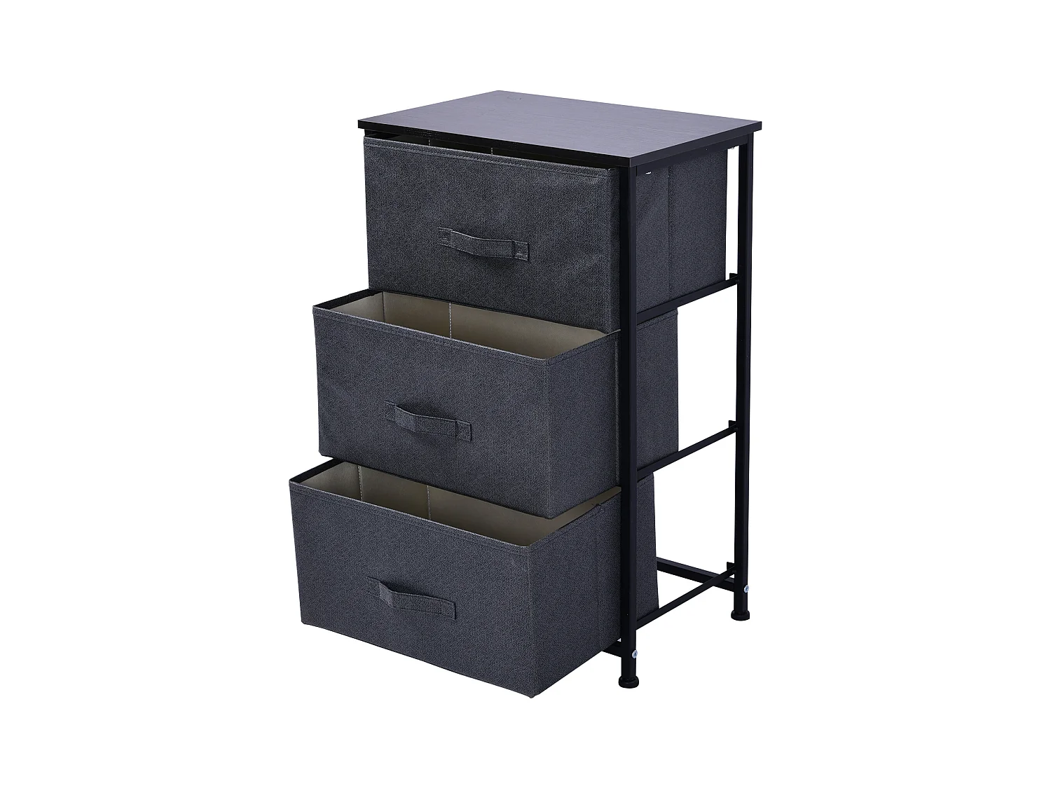 Meuble de rangement 3 tiroirs chiffonnier dim. 45L x 30l x 71H cm métal MDF non tissé noir
