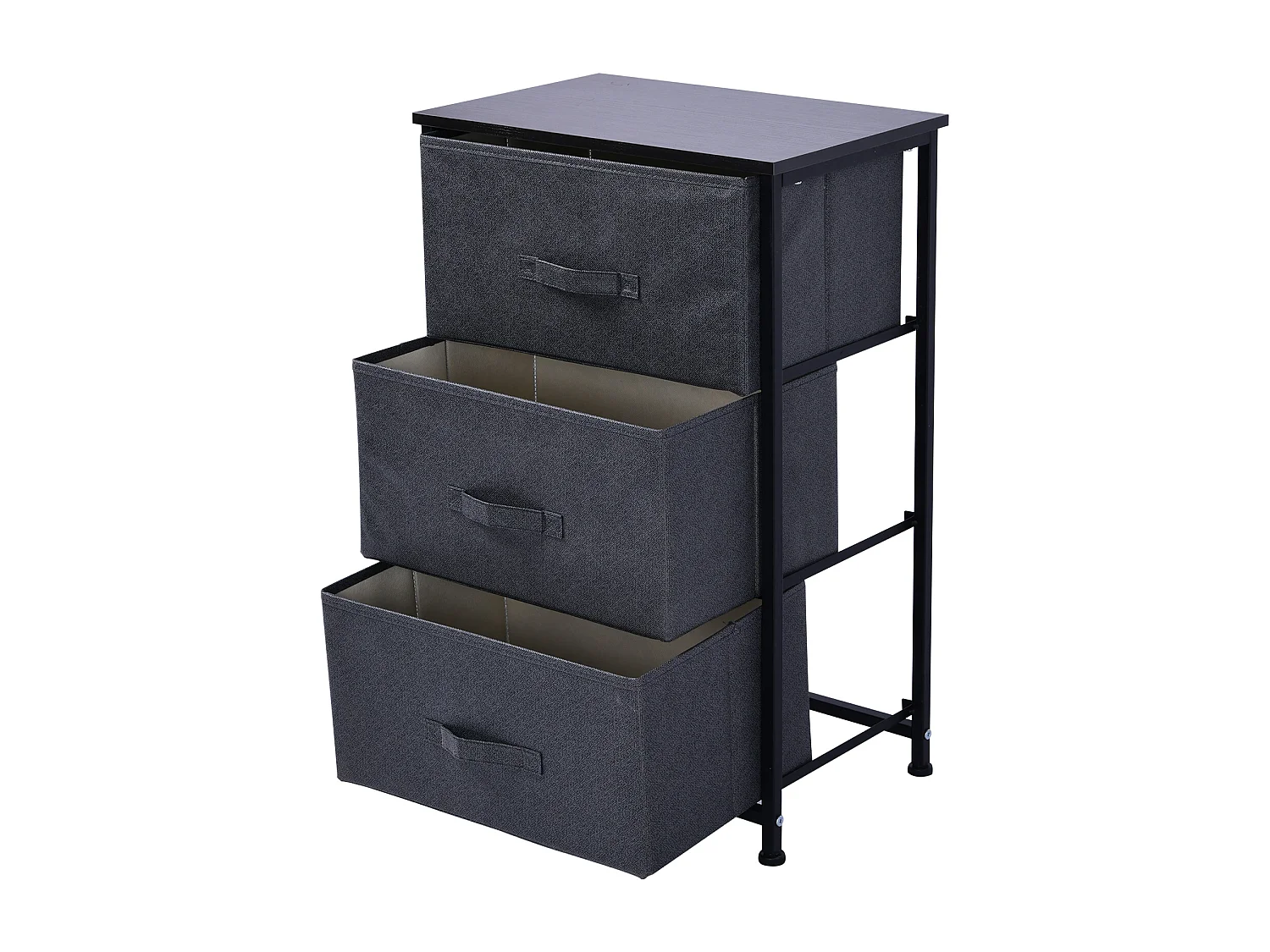 Meuble de rangement 3 tiroirs chiffonnier dim. 45L x 30l x 71H cm métal MDF non tissé noir
