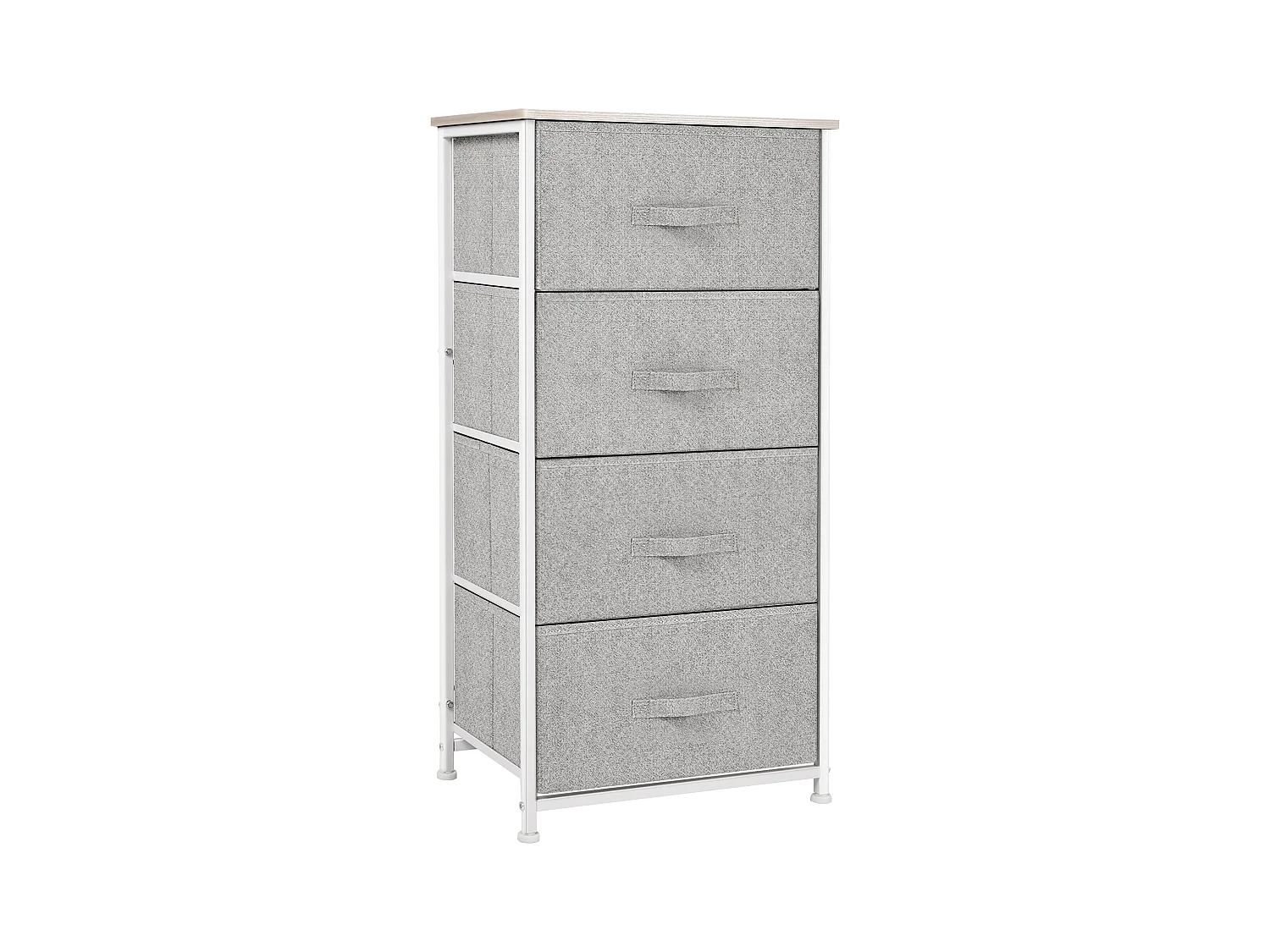 Chiffonnier meuble de rangement dim. 45L x 30l x 92H cm 4 tiroirs non-tissés gris structure métal blanc plateau MDF bois clair