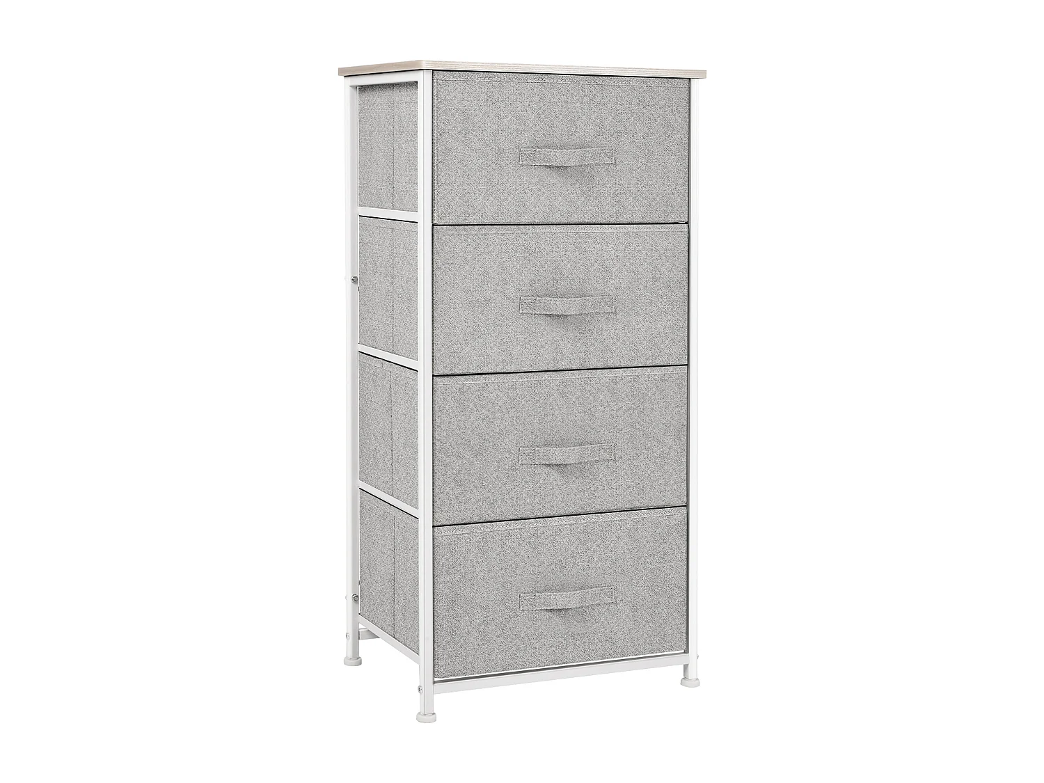 Chiffonnier meuble de rangement dim. 45L x 30l x 92H cm 4 tiroirs non-tissés gris structure métal blanc plateau MDF bois clair