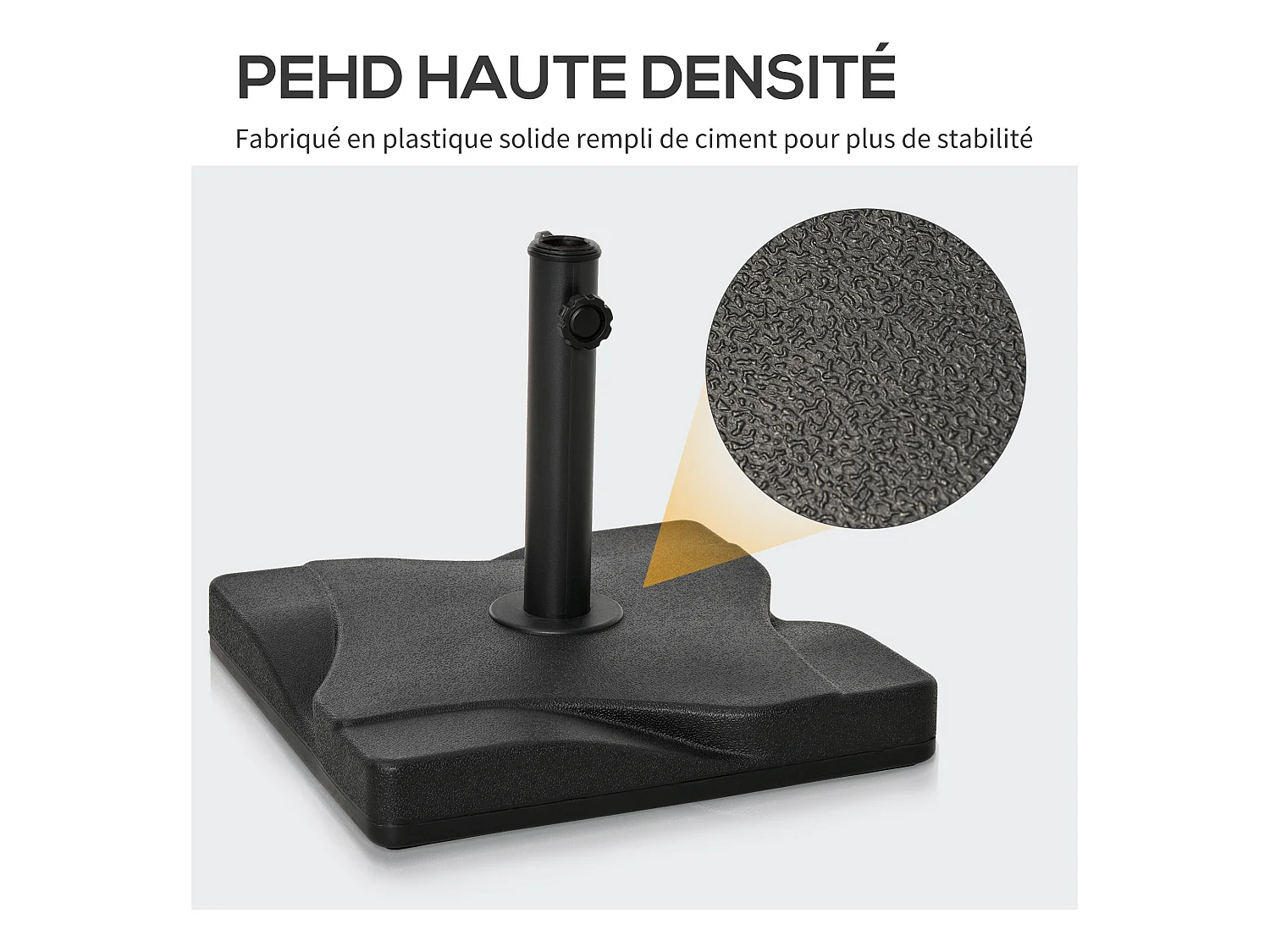 Pied de parasol base de lestage parasol carré dim. 41,5L x 41,5I x 35H cm poids net 20 Kg ciment HDPE noir