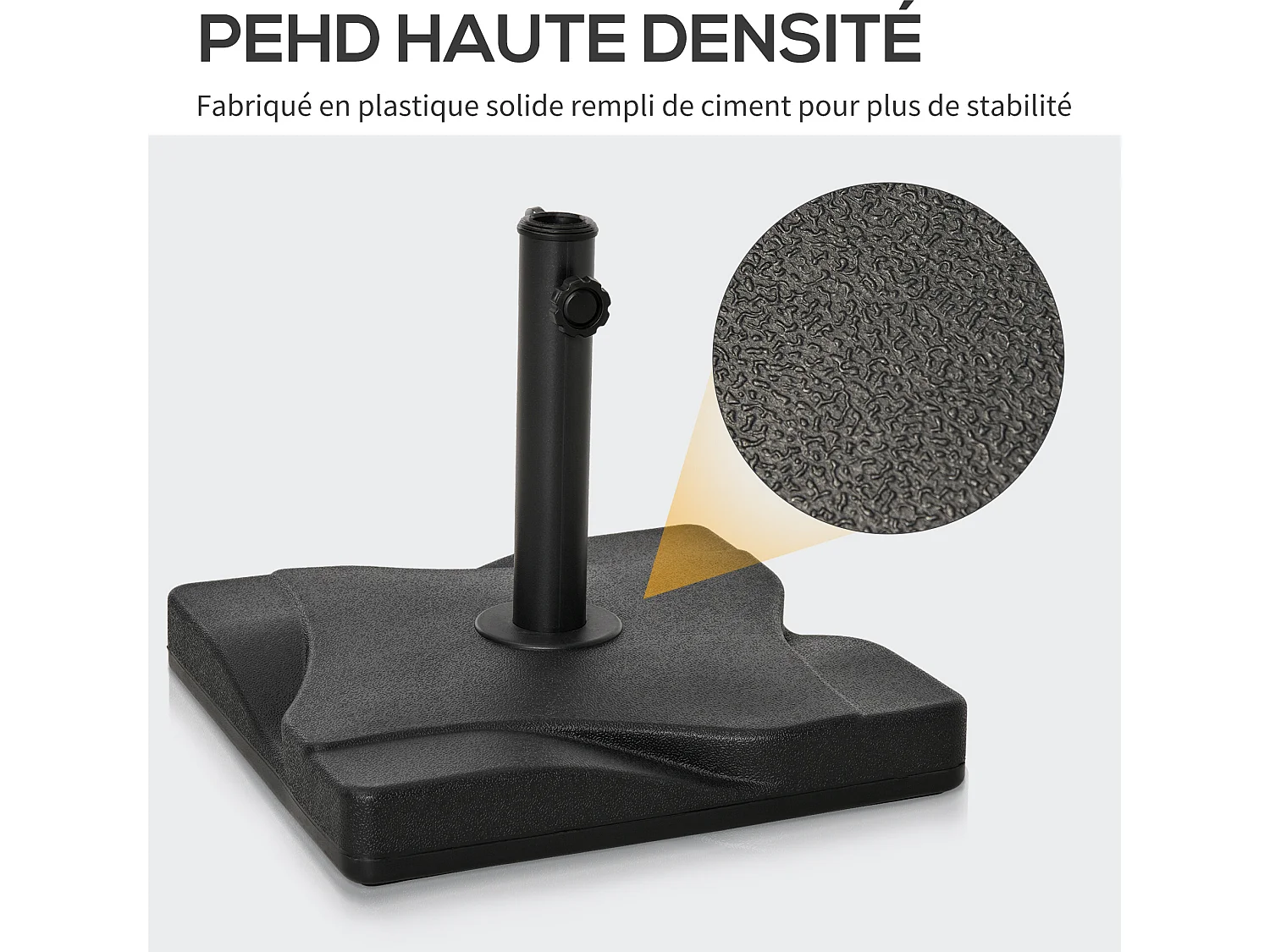 Pied de parasol base de lestage parasol carré dim. 41,5L x 41,5I x 35H cm poids net 20 Kg ciment HDPE noir