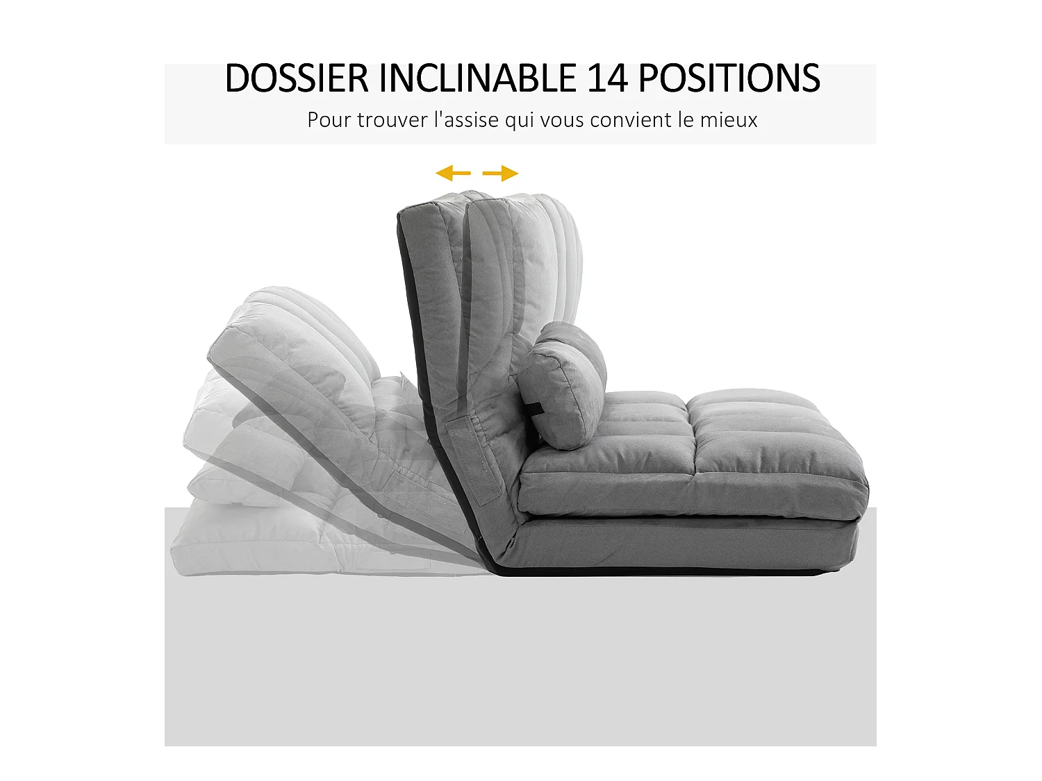 Chauffeuse - matelas d'appoint pliant - fauteuil convertible - inclinaison dossier réglable 14 positions - 2 coussins inclus - polyester aspect suédé gris