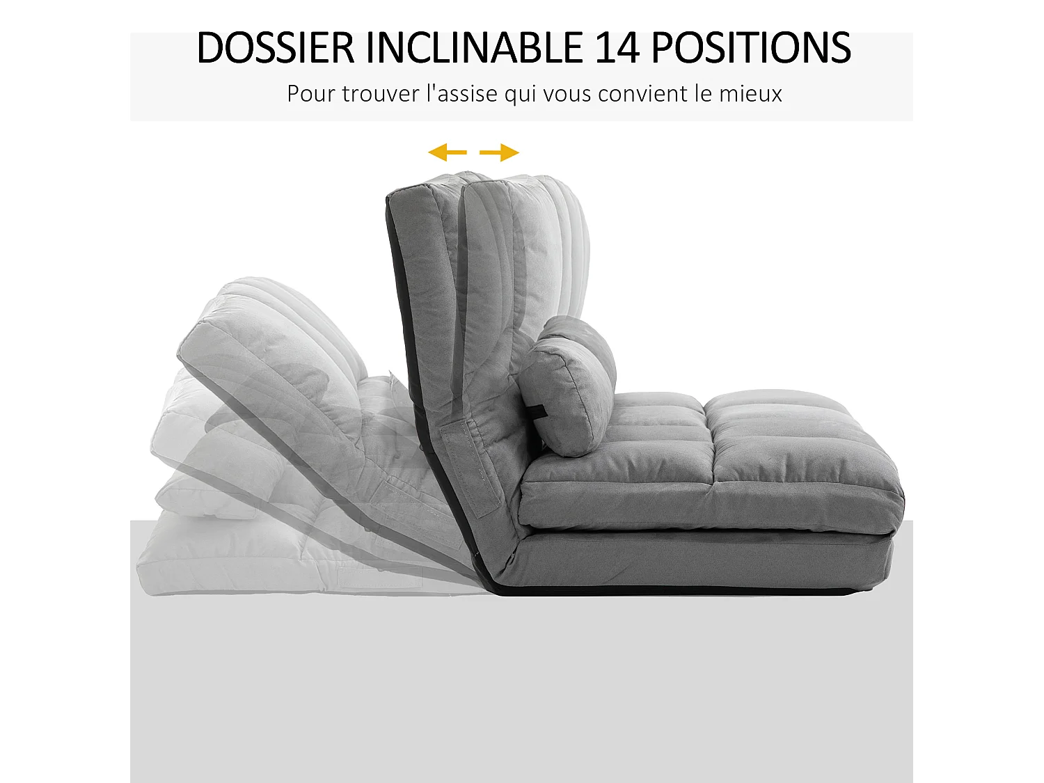 Chauffeuse - matelas d'appoint pliant - fauteuil convertible - inclinaison dossier réglable 14 positions - 2 coussins inclus - polyester aspect suédé gris
