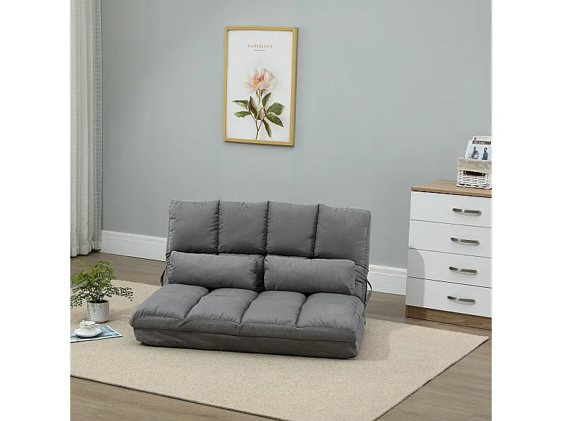 Chauffeuse - matelas d'appoint pliant - fauteuil convertible - inclinaison dossier réglable 14 positions - 2 coussins inclus - polyester aspect suédé gris