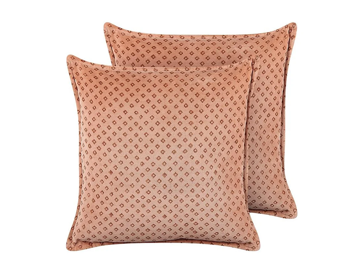 Set van 2 decoratieve kussens RHODOCOMA Fluweel 45 x 45 cm Roze Geometrisch patroon
