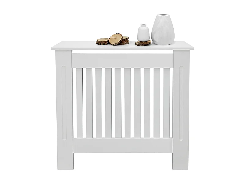 ECD Germany Cubierta para radiador 78x19x82cm MDF lacado blanco diseño de láminas mueble protector vintage con acabado mate para calefacción de pared