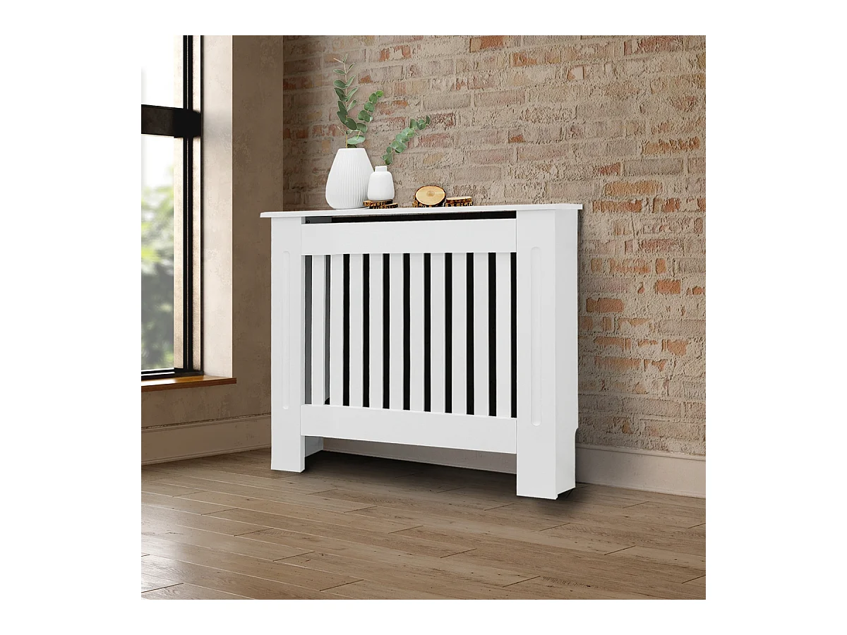 ECD Germany Copritermosifone in legno MDF bianco 78x19x82 cm stile casa di campagna con piano d'appoggio copertura protettiva per radiatore