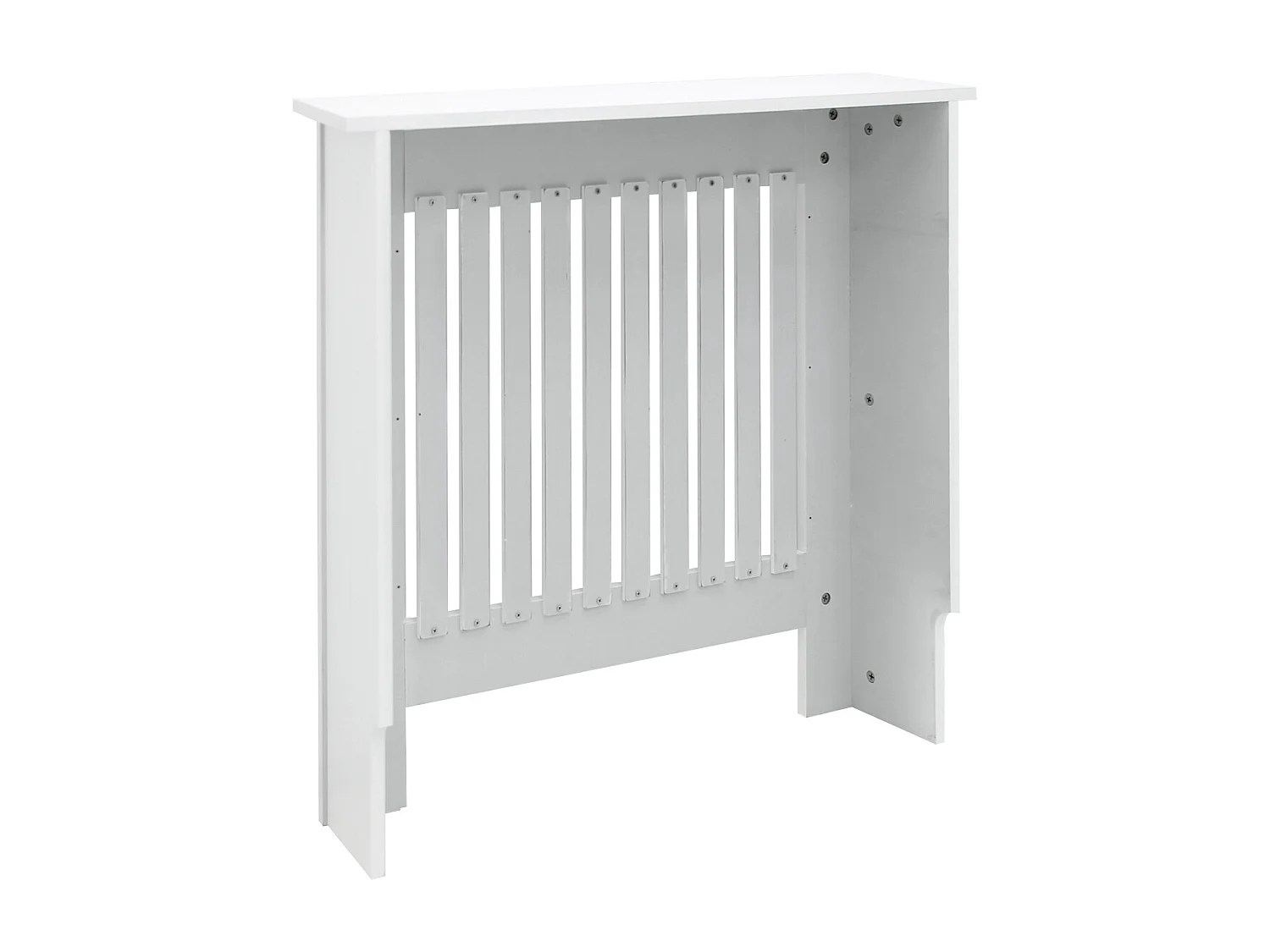 Cache-radiateur 78x19x82 cm blanc à lattes verticales avec une surface d'étagère habillage robuste en bois MDF matériel de montage mural inclus