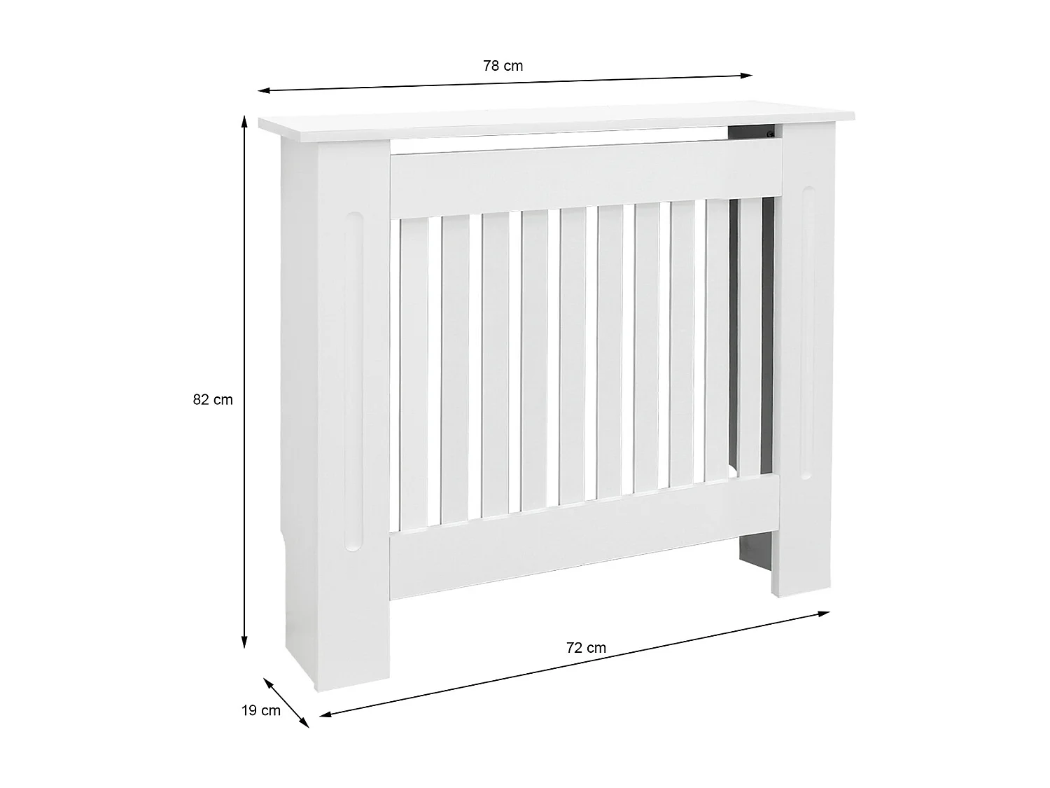 Cache-radiateur 78x19x82 cm blanc à lattes verticales avec une surface d'étagère habillage robuste en bois MDF matériel de montage mural inclus