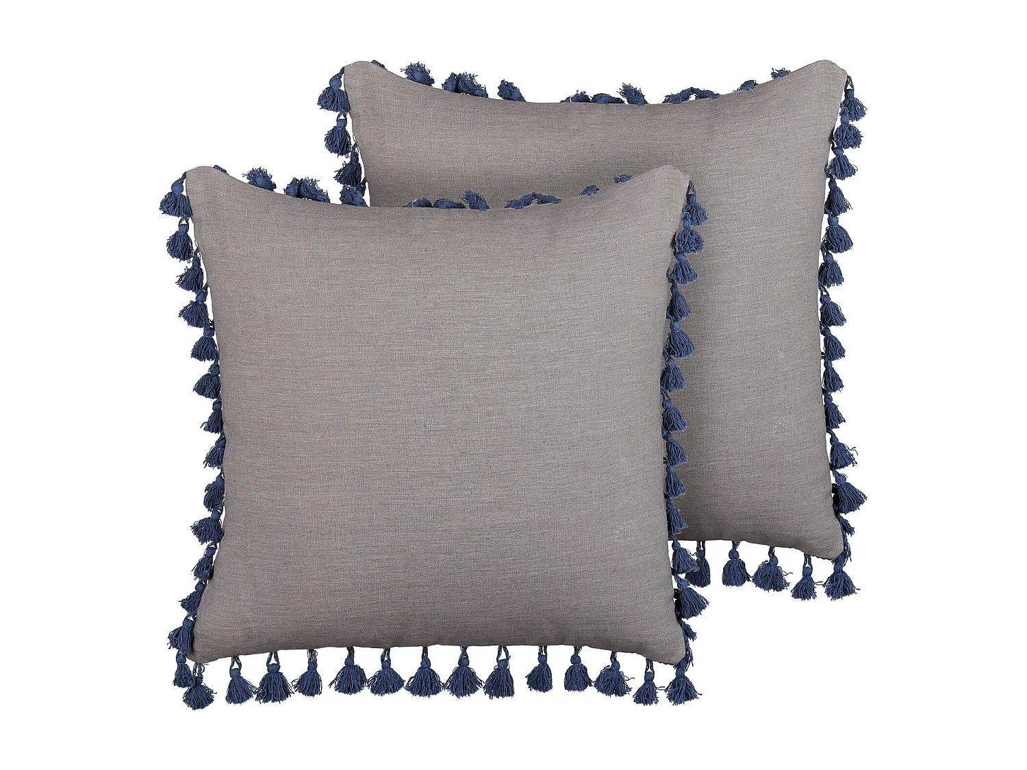 Dekokissen 2er Set mit Füllung Quasten Leinen / Baumwolle grau 45x45 cm Carpinus