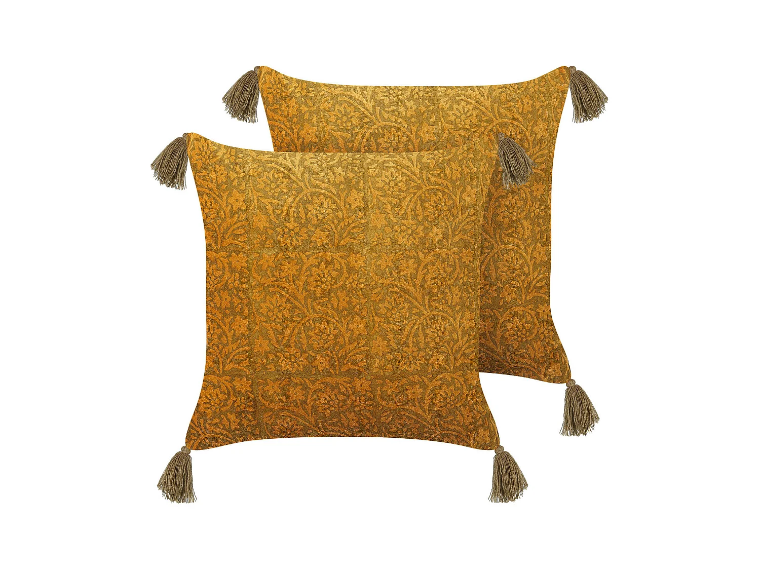 Lot de 2 coussins décoratifs RHEUM Velours 45 x 45 cm Jaune Motif floral