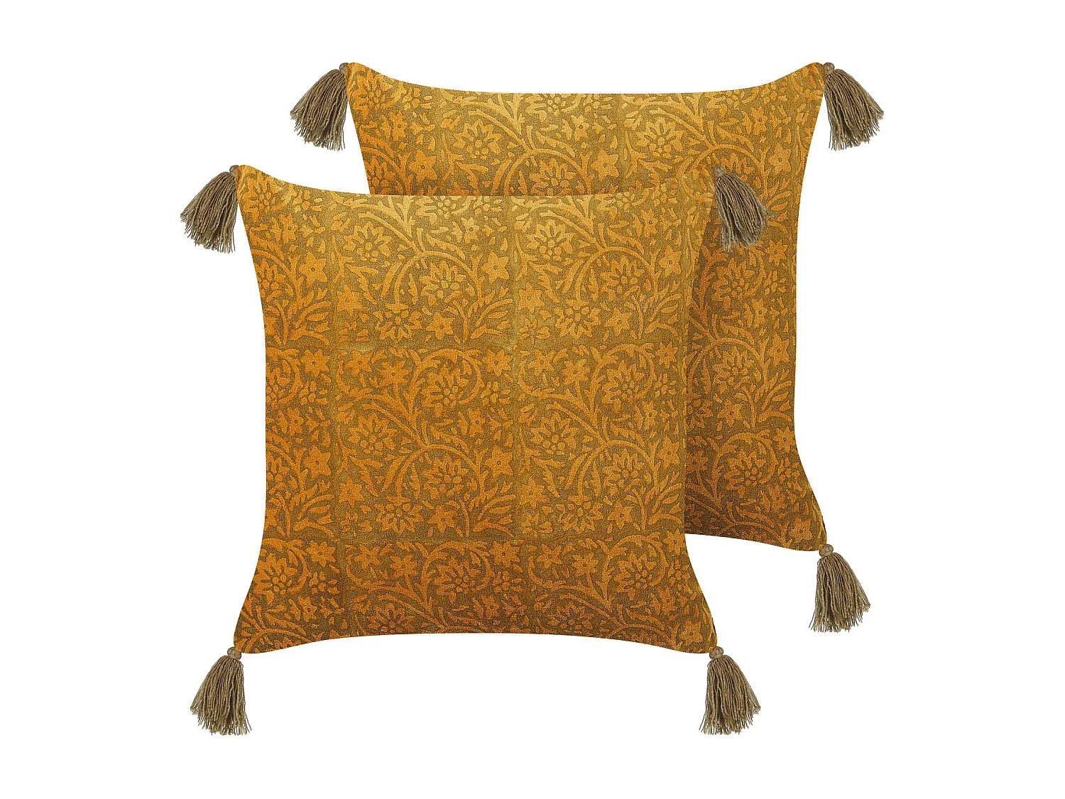 Lot de 2 coussins décoratifs RHEUM Velours 45 x 45 cm Jaune Motif floral