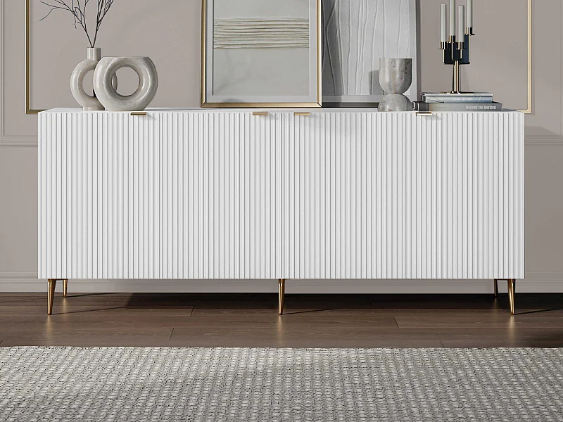 Sideboard mit 4 Türen - MDF & Stahl - Weiß & Goldfarben - YESINIA