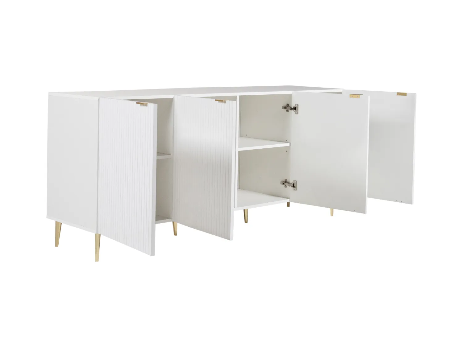 Buffet avec 4 portes en MDF et acier - Blanc et doré - YESINIA