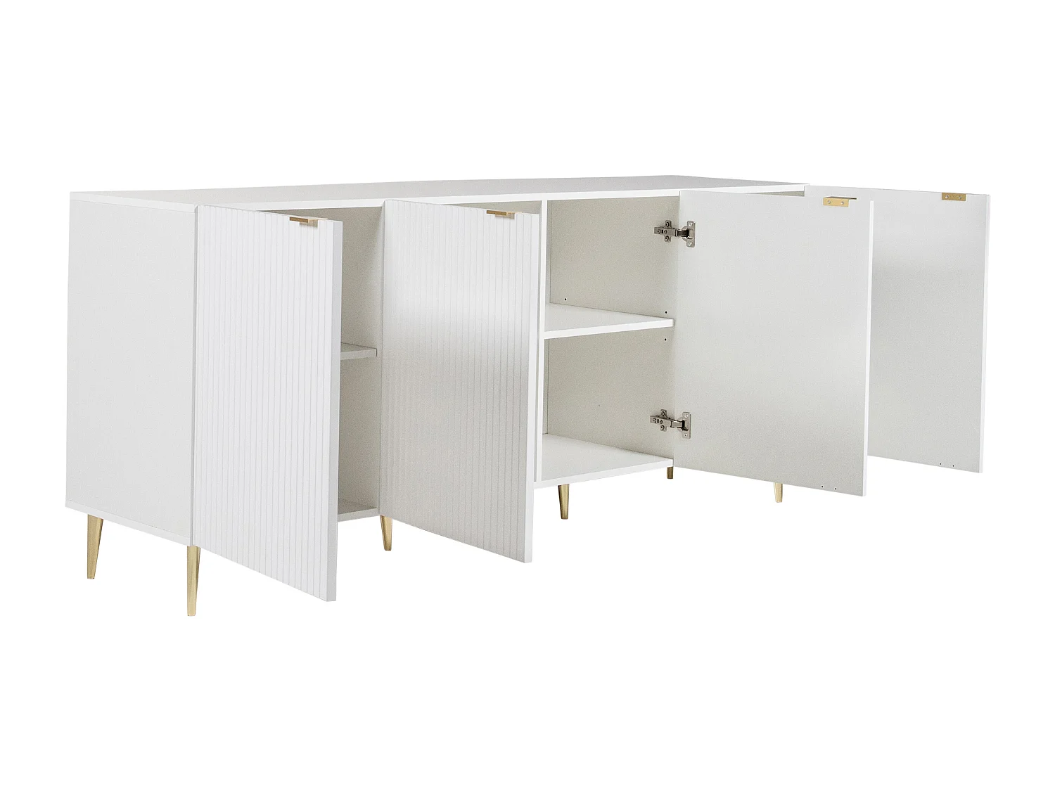 Buffet avec 4 portes en MDF et acier - Blanc et doré - YESINIA