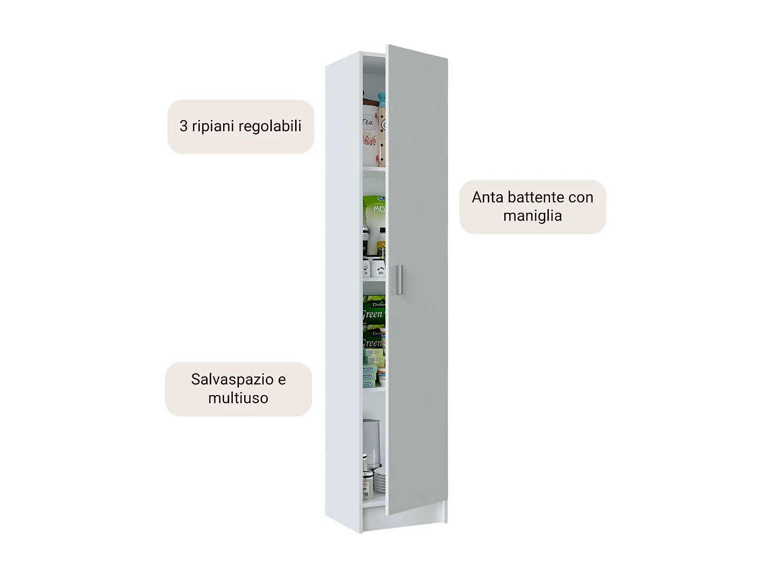 Dmora - Armadio multiuso 1 anta Alexander, 37x37h180 cm, Bianco