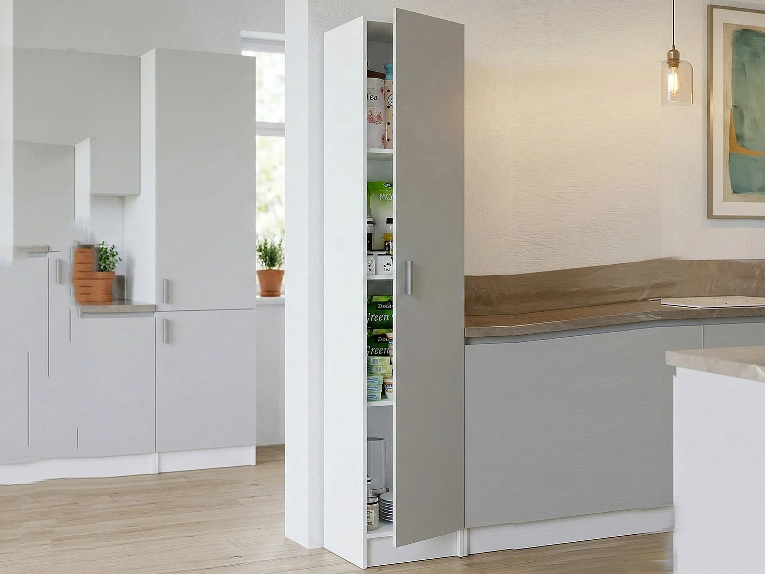 Armoire polyvalente Dibels, Armoire auxiliaire avec 1 porte, Armoire à chaussures avec étagères, Étagère à chaussures vertical\, 37x37h180 cm, Blanc