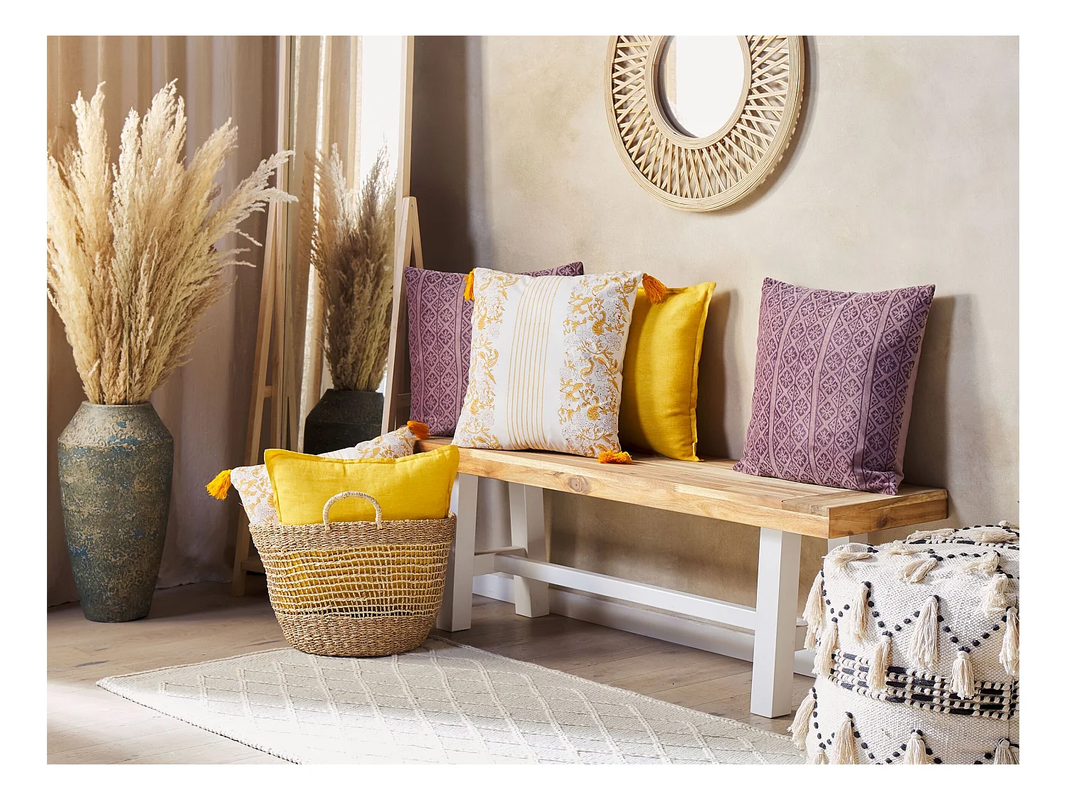 Poduszka dekoracyjna BILOBA Bawełna 45 x 45 cm Żółty Wzór kwiatowy