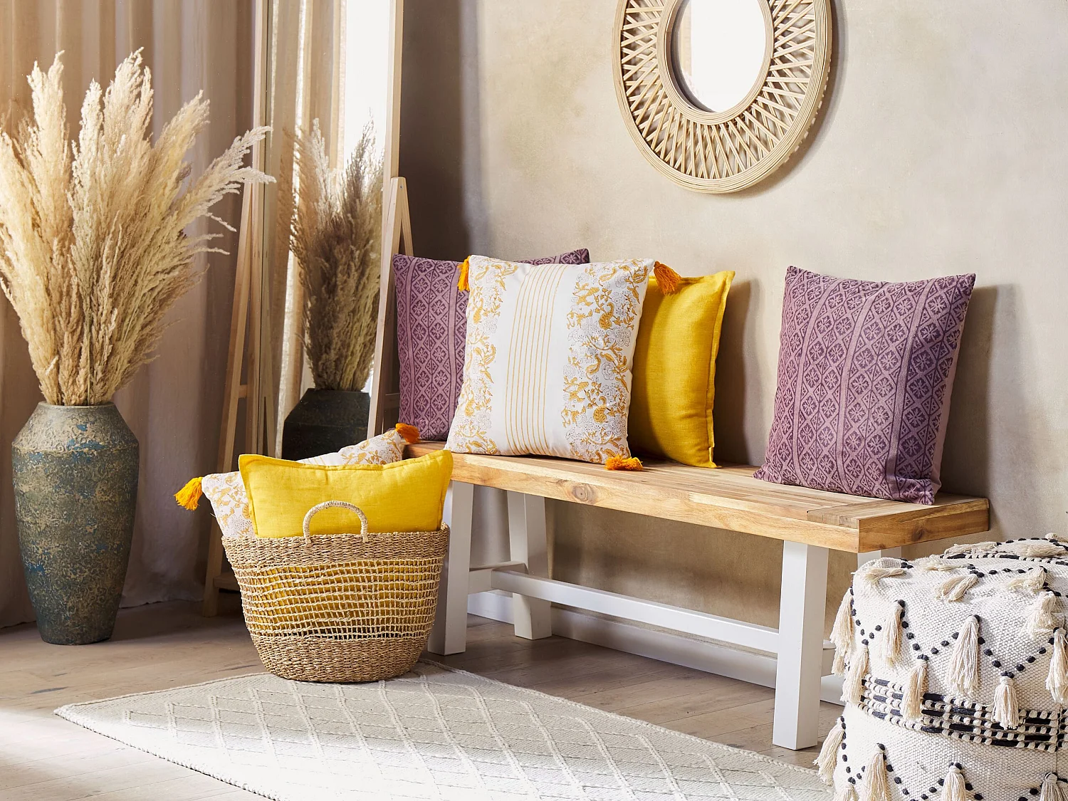 Cuscino decorativo BILOBA Cotone 45 x 45 cm Giallo Trama floreale