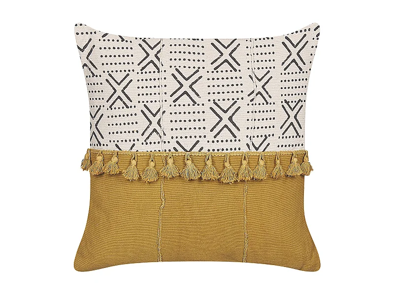 Dekokissen mit Füllung Quasten Muster Baumwolle gelb / weiß 45 x 45 cm Woodi
