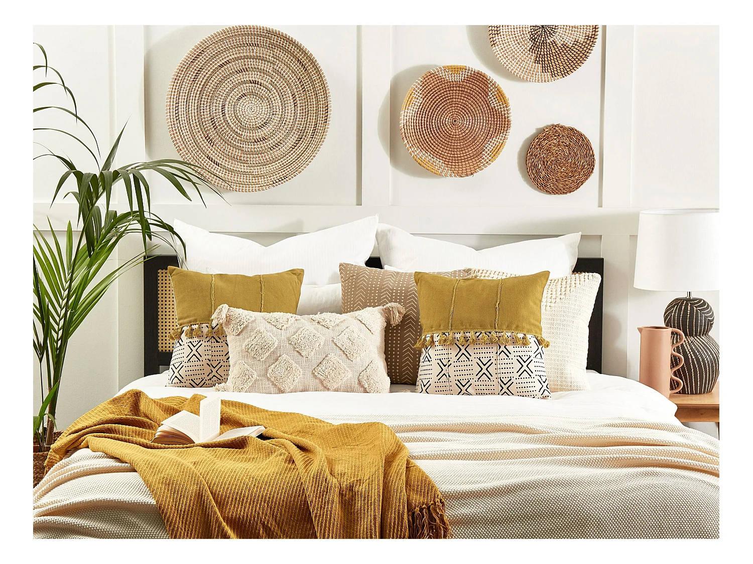 Poduszka dekoracyjna WOODI Bawełna 45 x 45 cm Żółty Wzór geometryczny