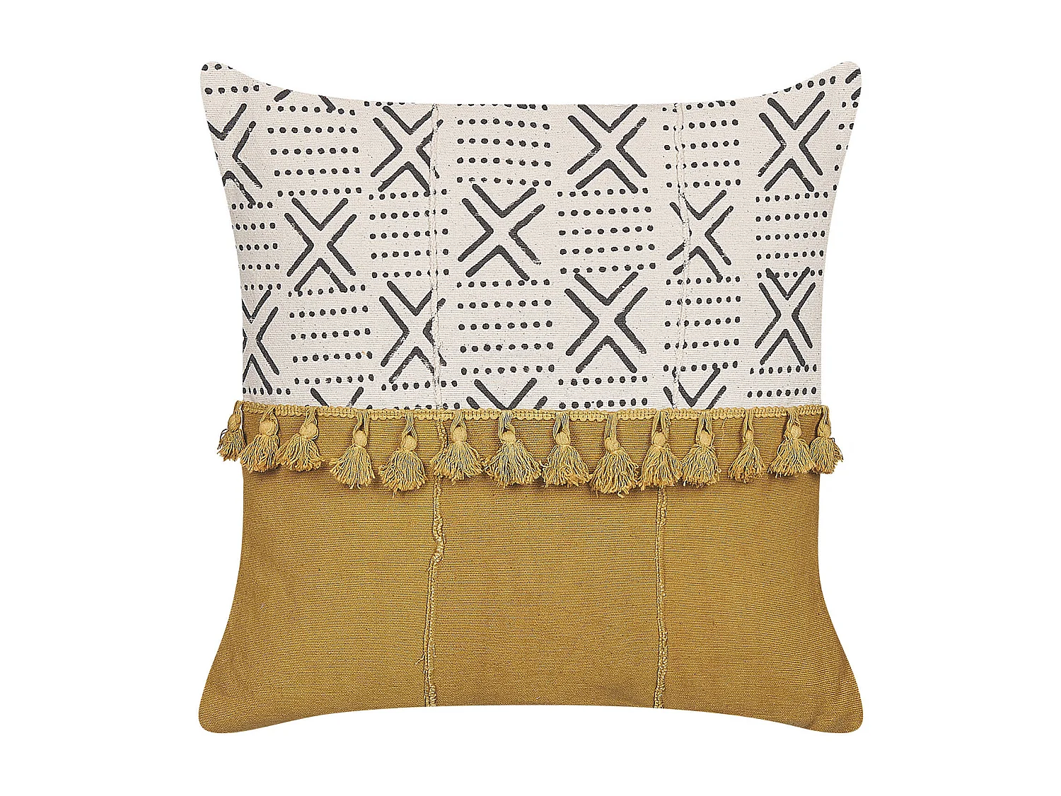 Dekokissen mit Füllung Quasten Muster Baumwolle gelb / weiß 45 x 45 cm Woodi
