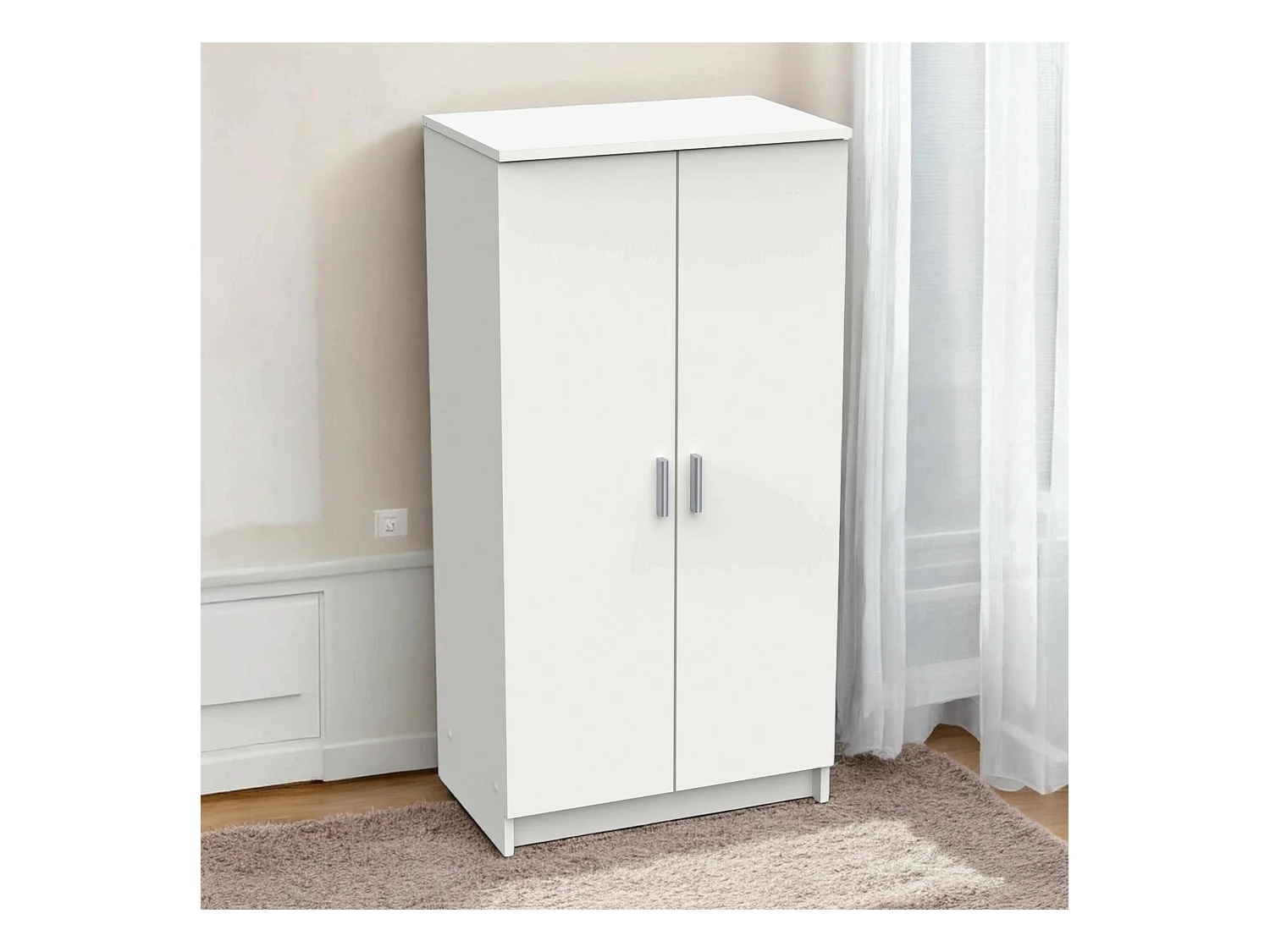 Armario multifunción de dos puertas con seis baldas, color blanco, Medidas 55x36h108 cm