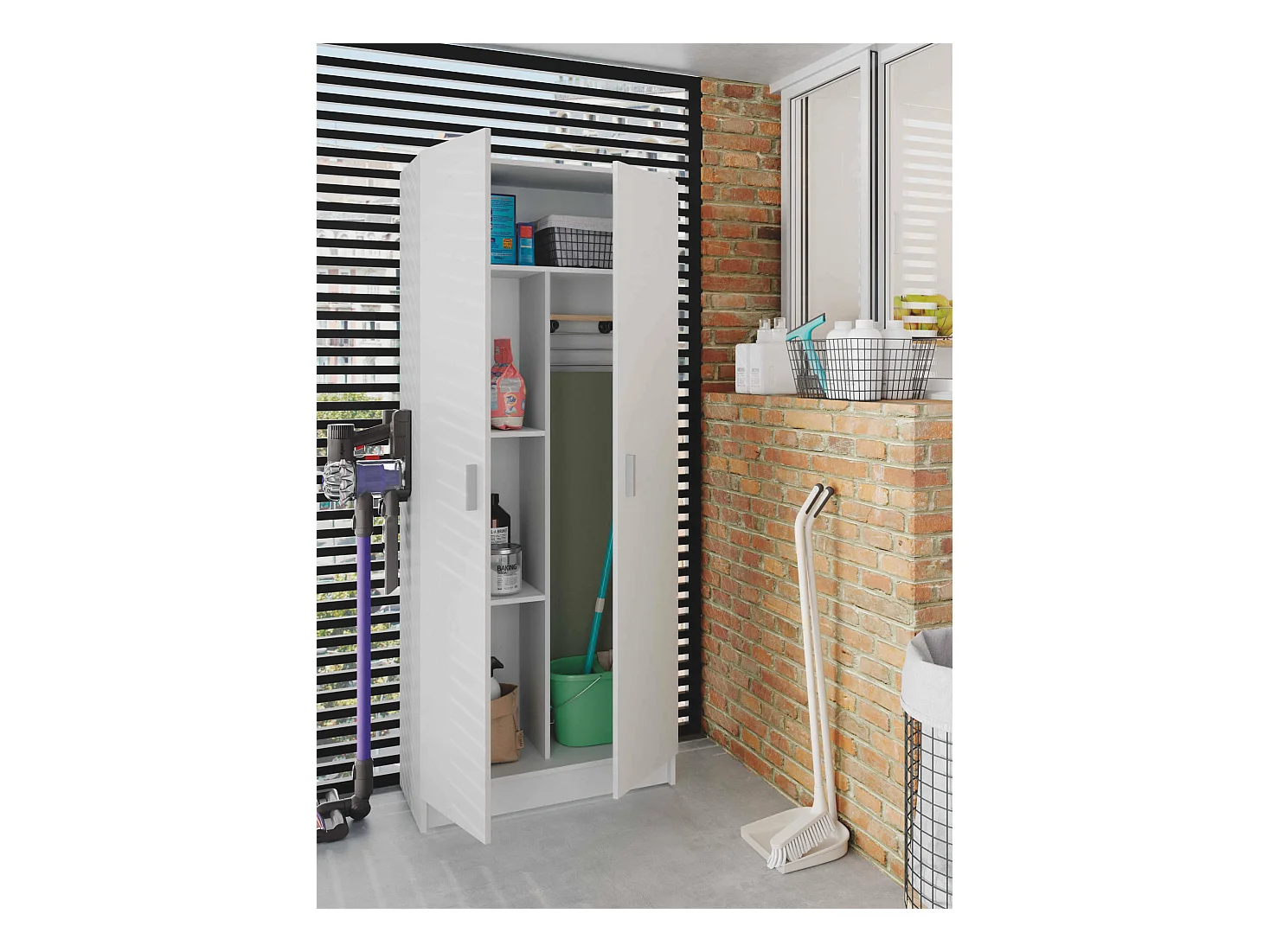 Mehrzweck-Schrank Dabaldi, Besenschrank mit 2 Türen, Schuhregal mit Regalen, Besenkammer, 73x37h180 cm, Weiß