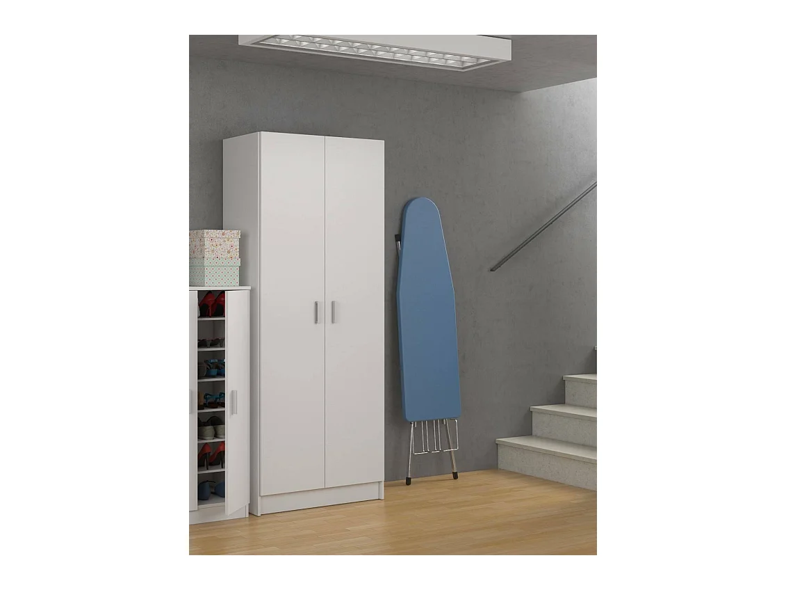 Mehrzweck-Schrank Dabaldi, Besenschrank mit 2 Türen, Schuhregal mit Regalen, Besenkammer, 73x37h180 cm, Weiß