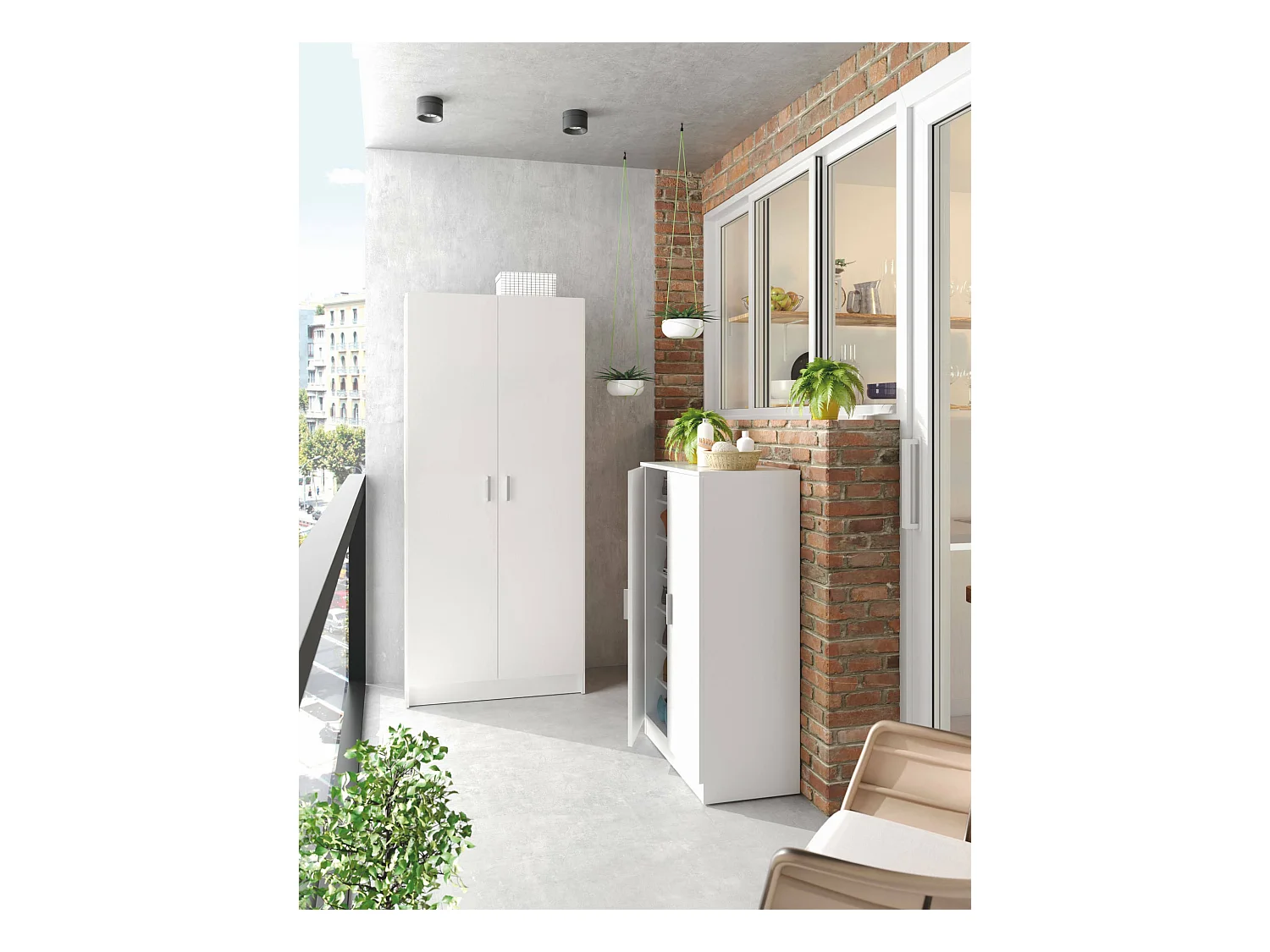 Armoire polyvalente Dabaldi, Armoire à balais avec 2 portes, Étagère à chaussures avec étagères, Armoire à balais, cm73x37h180 cm, Blanc
