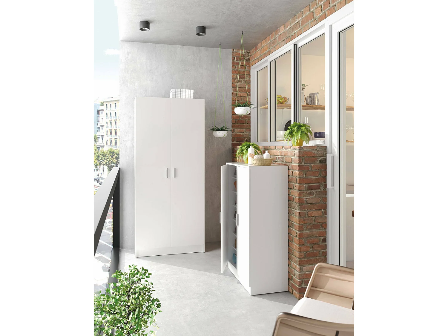 Armário multiuso Dabaldi, Armário porta-vassouras com 2 portas, Sapateira com prateleiras, Armário porta-vassouras, cm73x37h180 cm, Branco